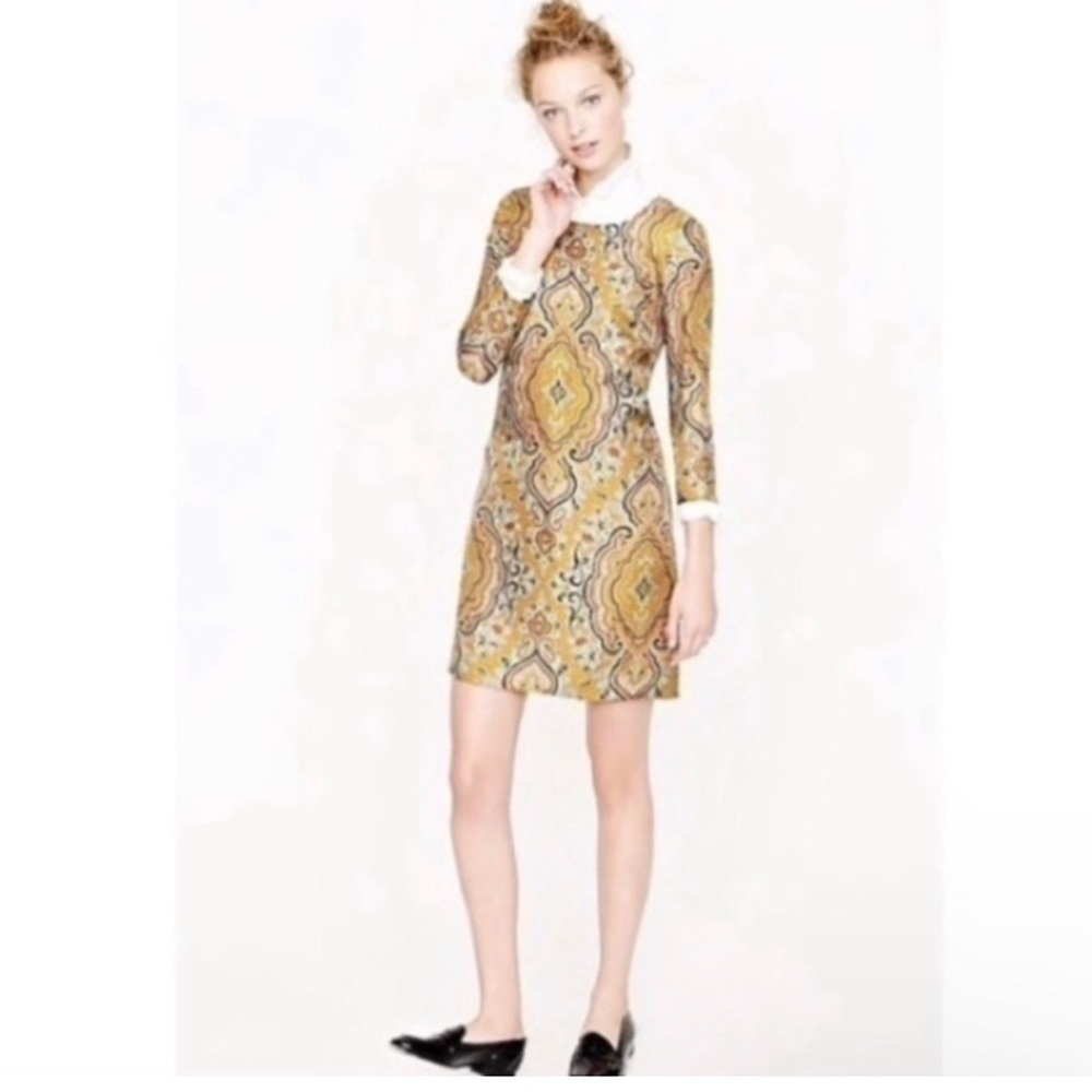 J. CREW Collection Dress Jules 100% Silk Gold Italian Paisley Shift Womens 6 - Picture 2 of 14